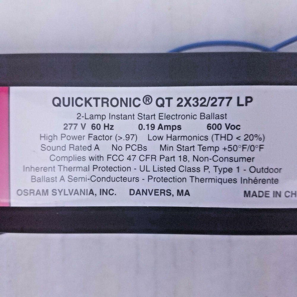 Sylvania Quicktronic QT 2X32/277 LP 2 Lamp Instant Start Electric Ballast